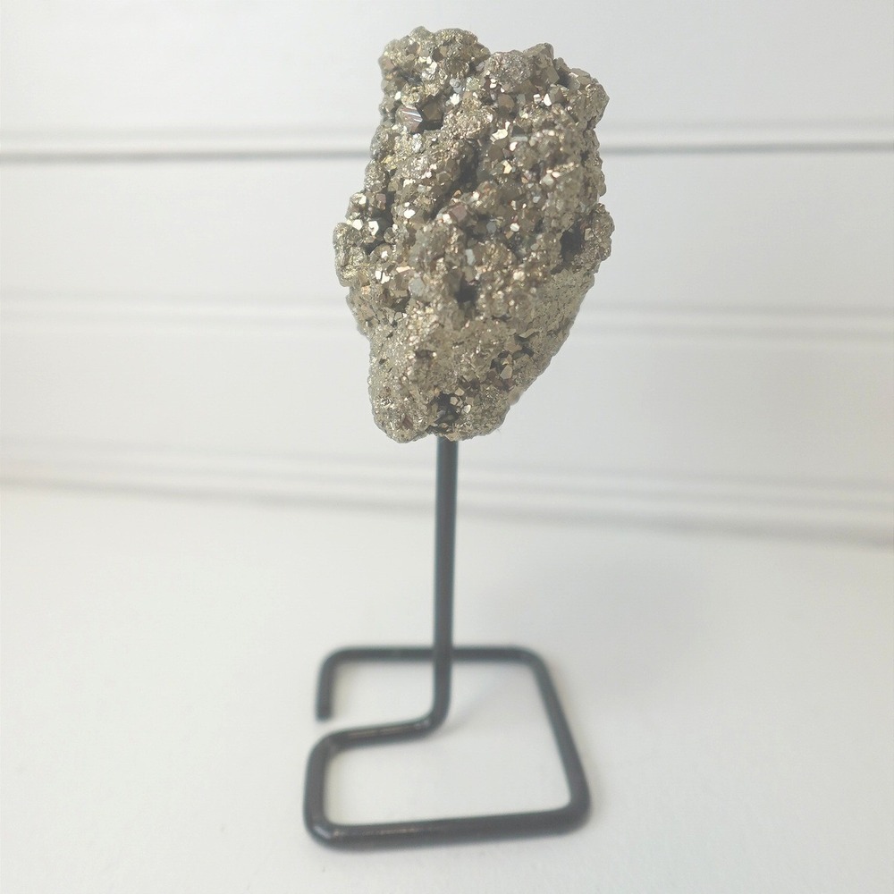 Pyrite Rock Cluster on Metal Stand Natural Raw Crystal Stone Decor Fool's Gold